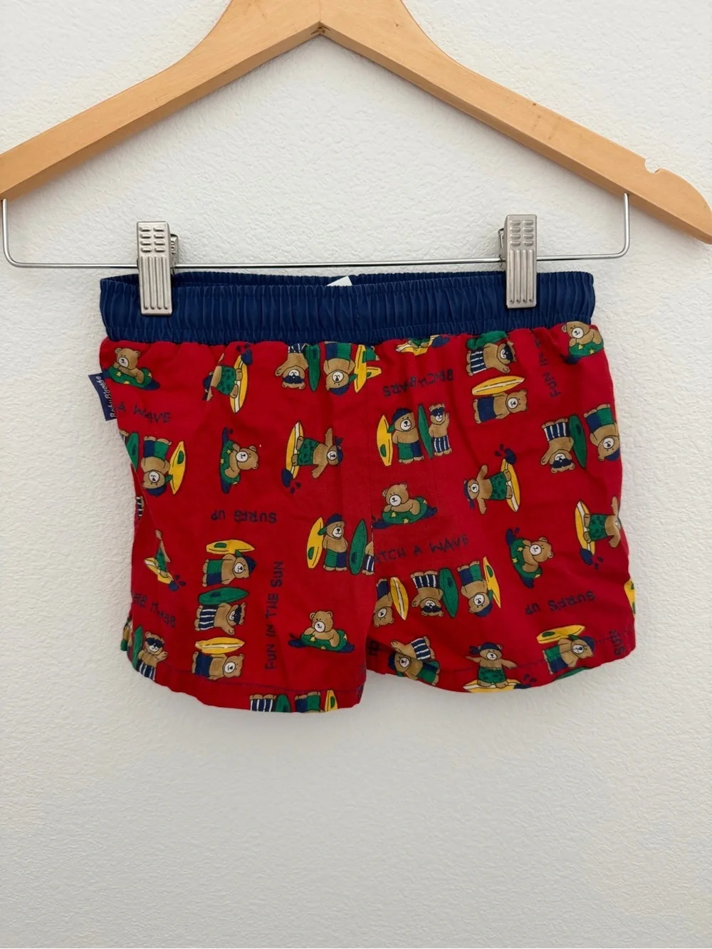 Vintage Oshkosh Beach Bear Red Swim Shorts 18M Surfing Bear Drawstring